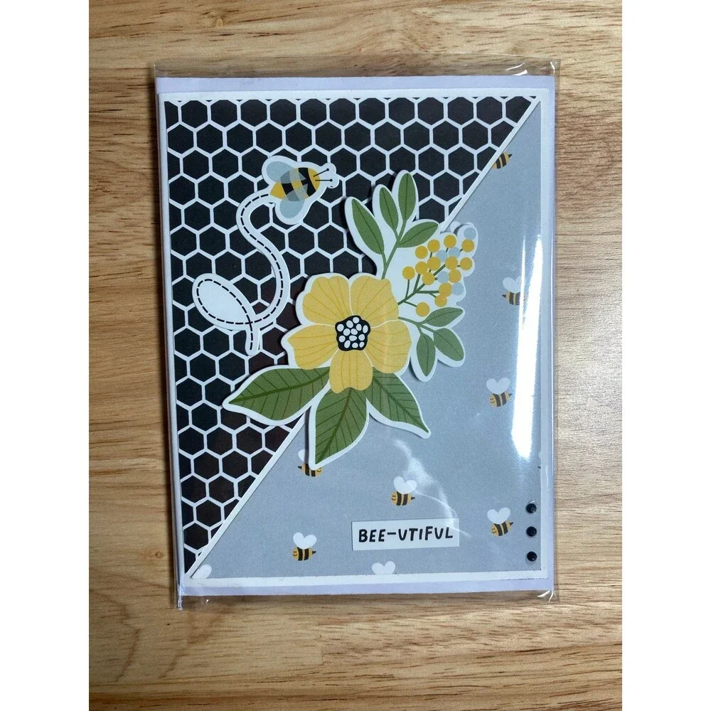 Bee & Flowers Greeting Card – Handmade A2 Card – All Occasion Blank Card